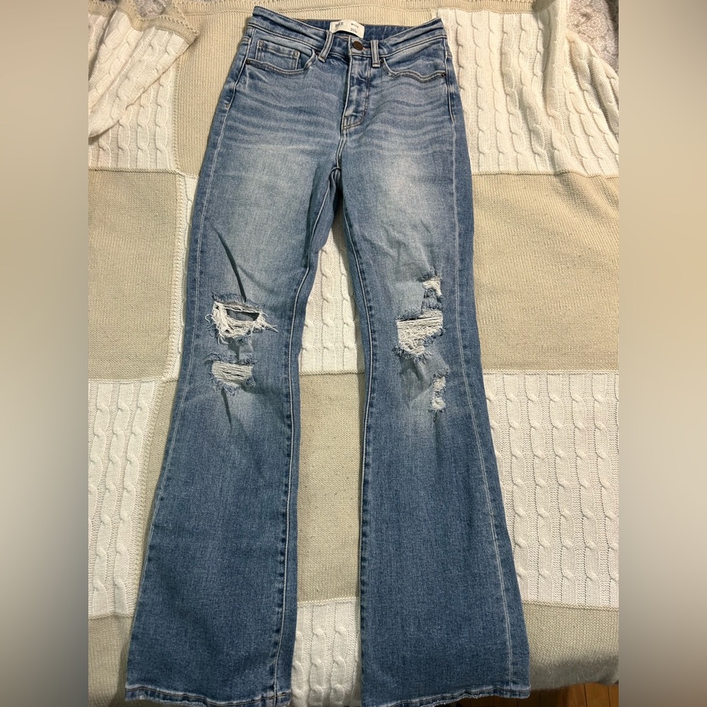 BKE Light Blue Distressed Flare Jeans